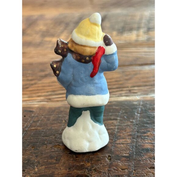 Vintage Ceramic Snowman & Boy Figurines Holding Gifts Christmas Village Figurine - Picture 10 of 12